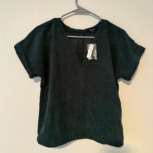 Madewell - forest green corduroy blouse, short sleeve